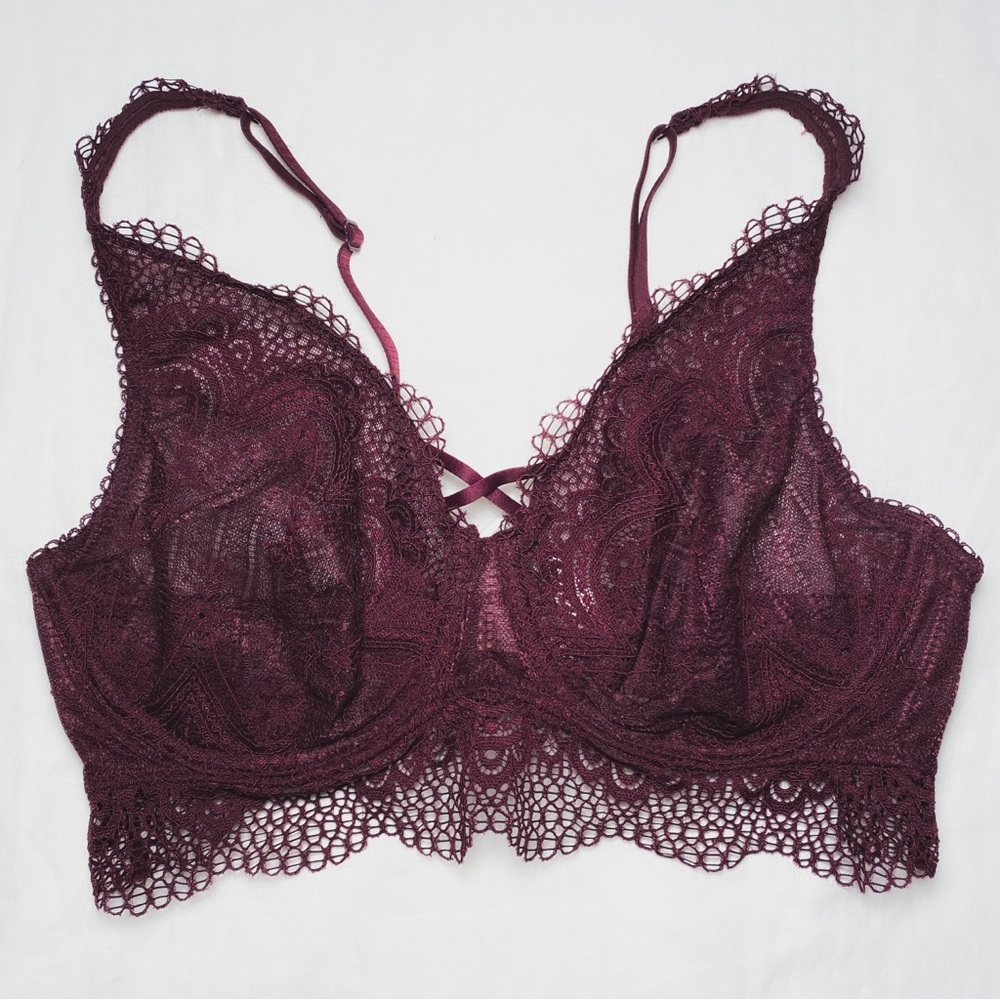 S Gilligan & O’Malley Lace Bralette Maroon Purple Lace Underwire Unlined Small